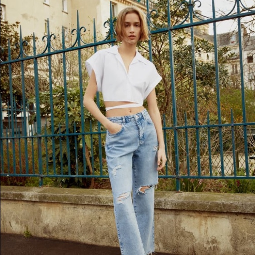 Zara Cropped Shirt Tie Detail